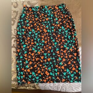 LuLaRoe Cassie Pencil Skirt in black with Orange and Green tulip Design